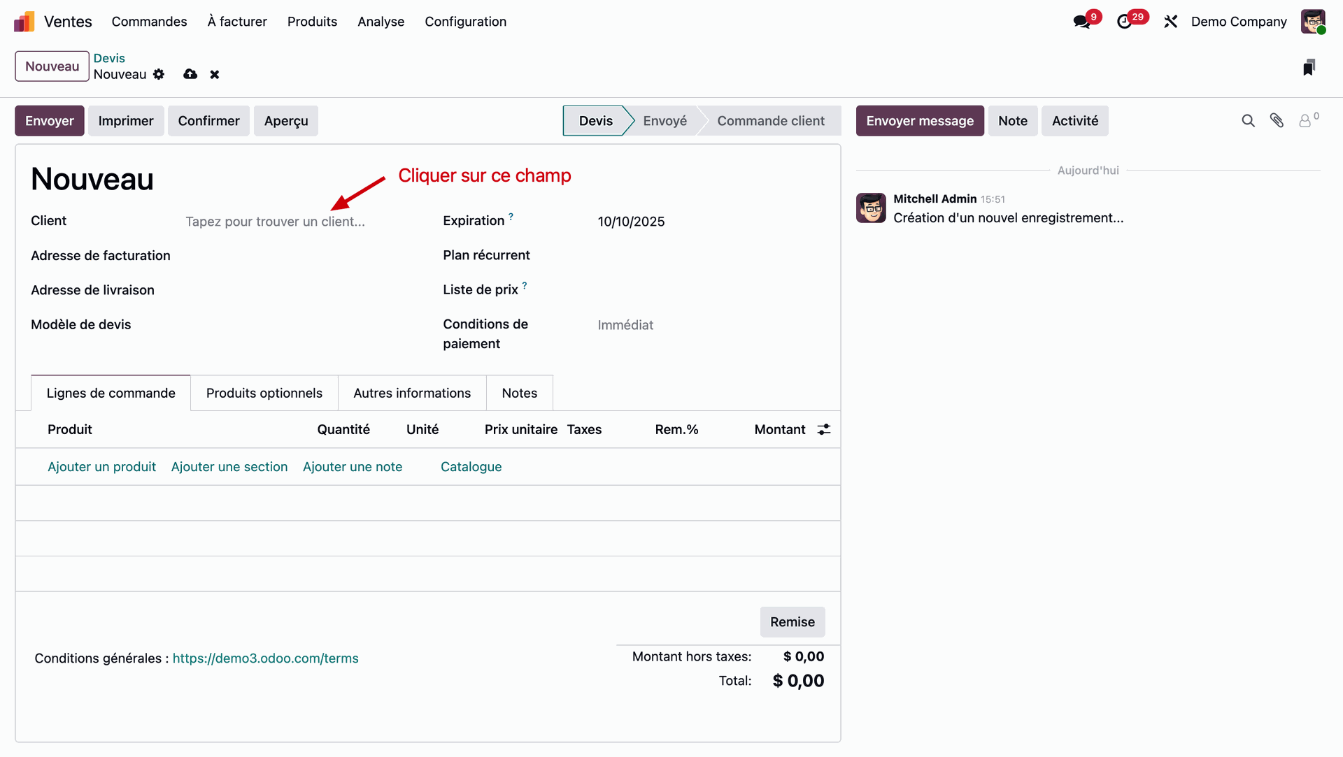 Tuto Odoo 19 devis